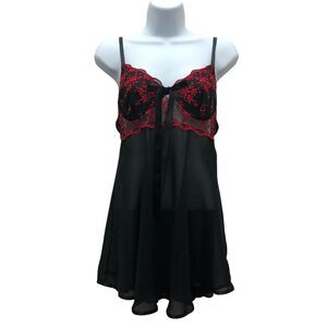 Seductive Wear‎ Babydoll Womens Med Sheer Lingerie Nightgown Lace Bow Whimsigoth